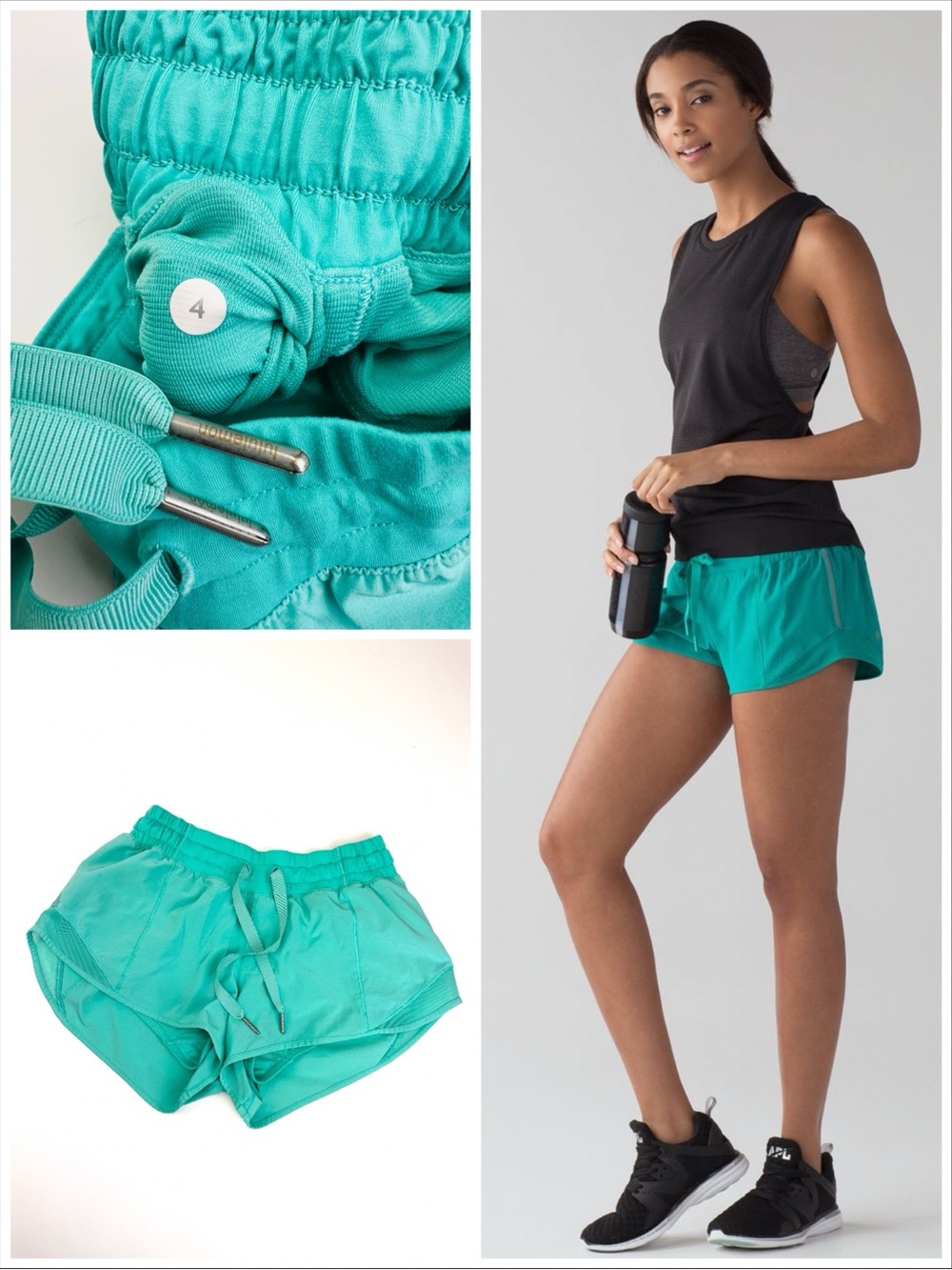 Lululemon Hotty Hot Short Brief Lined Zippered Pocket Reflective Viridian Green